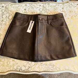 Garage Dark Brown Faux Leather Skirt